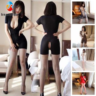 Women's Ladies Bodysuits Casual Leotard Playsuit One piece Club wear Party Zipper See Through Rompers Lingerie