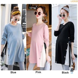 🎁 + Maternity Dress Pregnant Korean Summer Casual Round Neck Long Sleeve Plus Size