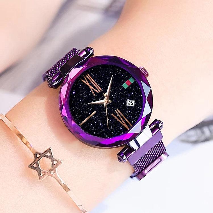 Starry Sky Luxury Date Magnet Buckle Quartz Wristwatch Diamond Jam Tangan