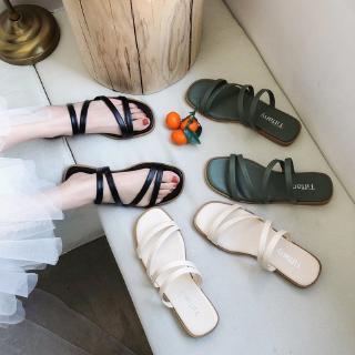 READY STOCK Fashion Women's Shoes Flat Slippers Strap Casual Sandals