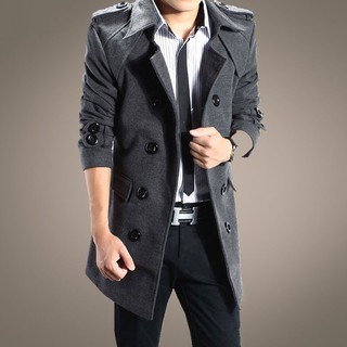 Autumn and winter new slim men's casual long trench coat