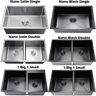 304 Stainless Steel Material Kitchen Sink Double Bowl Single Bowl NANO Matt Black Coated Under Mount , With Drain Hose