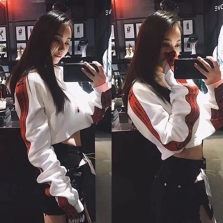 Korea Ulzzang BF Style Hip hop Female Sweater Hooded Jacket 韩国原宿连帽套头衫飘带长袖短款帽衫潮流露脐卫衣女 (1)