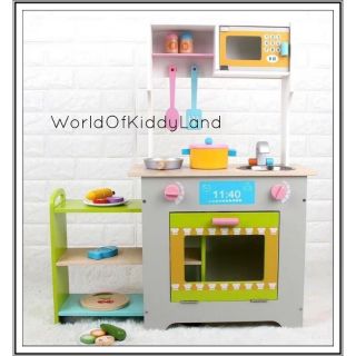 【KL ReadyStock】European Wooden Kitchen Playset Kid's Pretend Play Set Toy Wooden Kitchen Toys with FOOD and Utensils