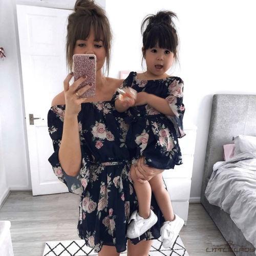 ☛☏❤Family Dress Mother and Daughter Matching Girls Floral Outfits Clothes