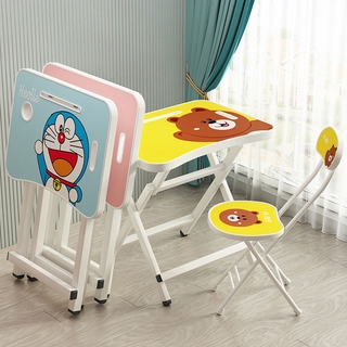 2021NEW!Folding chair Cartoon Study Table and Chair Kid Set with Cartoon Theme adjustable Ergonomic Children Kids Student Learning Study Table