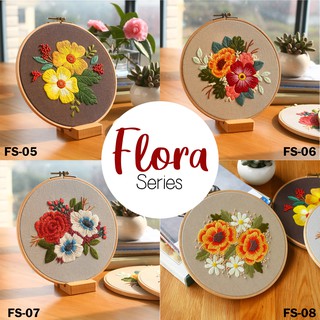 [ READY STOCK ] DIY Embroidery Kit FLORA SERIES- Complete Set for Beginner (With Embroidery Hoop)
