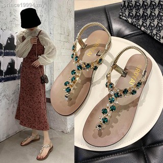 【In stock】✱In the summer of 2020 with han edition diamond flat low and fairy female sandal thong beaded sandals wind beach shoes