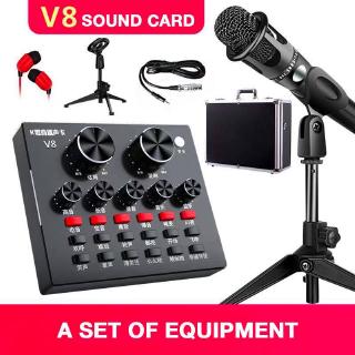 V8 Audio Set Interface External Usb Live Microphone Sound Card Bluetooth Functio