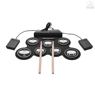 【Hot】Tfh★Compact Size USB Roll-Up Silicon Drum Set Digital Electronic Drum Kit 7 Drum Pads with Drumsticks Foot Pedals f