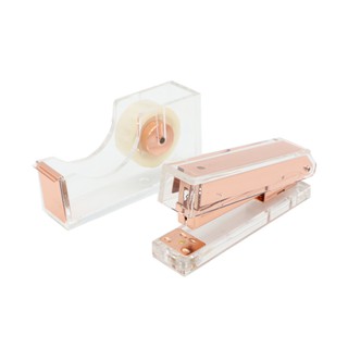 Clear Acrylic Rose Gold Stapler Tape Dispenser Holder Set Dress Up Home Office School Desk Stationery Accessories Tool
