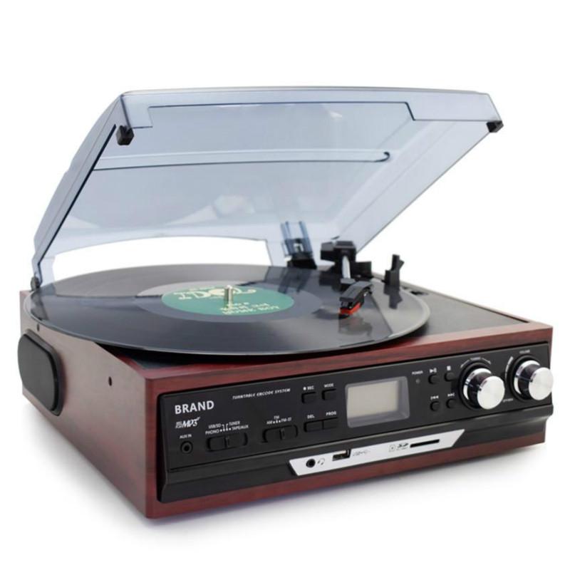 Multi-functions Bluetooth 3 Speed Stereo Phono Players Turntable Vinyl LP Record Player With AM/FM Radio USB/SD Aux Cassette MP3 Recorder Headphone Jack