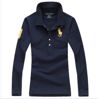RL Polo Shirt Paul New Women's Summer Long Sleeve Polo Shirt Horse Logo Pure Color Sports and Leisure Pure Cotton Slim T-shirt Top