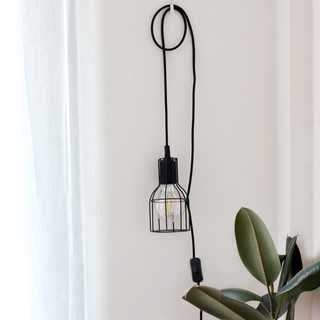 Nordic minimalist wrought iron wall hanging night light black and white lampshade bedroom decoration bedside hanging lamp warm white light LED magic light bulb black and white chandelier with switch wall hanging lamp photo props