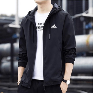 【Hot】Ready Stock Adidas Jacket Black Jaket Lelaki Men Waterproof Hoodie Jaket Lelaki Windbreaker Jackets Sport Jacket Plus Size