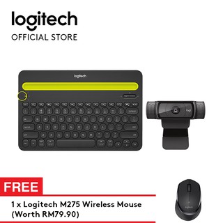 Logitech C920 HD Pro Webcam 960-000770 + K480 Bluetooth Multi-Device Keyboard 920-006380 [Free M275 Wireless Mouse]