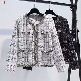 Yu Spring and Autumn Small Fragrant Wind Vintage Tweed Cropped Jacket Women39s Korean Version of the New Casual Car