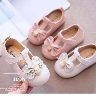Baby Girl Shoes Princess Velcro Shoes Korean Stylish Bow Soft Elastic Sole Closed-Toe Breathable Nonslip Toddler Sandals