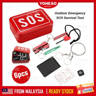 YOHESO SOS Emergency Box Outdoor Survival Kits 6 In 1