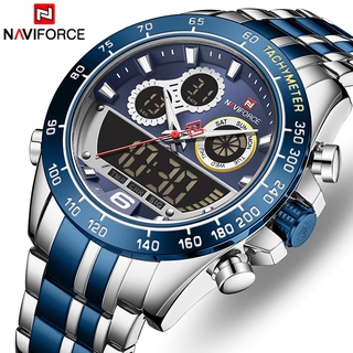 NAVIFORCE Men's Sport Digital Fashion Led Military Dual Display Leather Wrist Watch