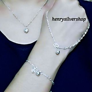 Original silver 925 combo set 4 in 1 Necklace Pendant Anklet Bracelet Gelang Tangan Gelang Kaki Rantai Loket Dewasa