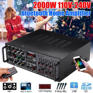 110-240V 2000W bluetooth Power Amplifier System Sound Audio Stereo Receiver Support 4 Way Microphone Input Home Theater