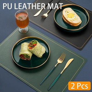 2 Pcs Stylish Waterproof Leather Placemat Table Mat Easy to Clean Stain Resistant Heat Resistant Wipeable Placemats for Dining Kitchen Table Dining mat