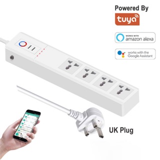 🔥Hot Sales🔥Malaysia Standard Wifi Smart Power Strip Surge Protector 4 Universal Plug Outlets Electric Socket with 2 USB Port App Voice Control with Alexa Google Home