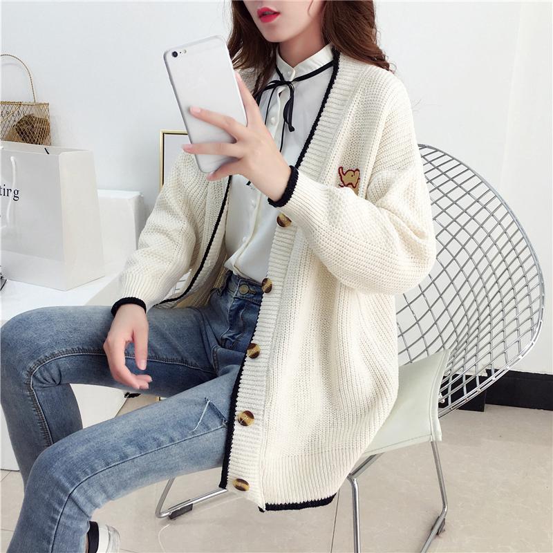 Winter New V-neck Embroidery Knitted Cardigan Women's Sweater Outerwear