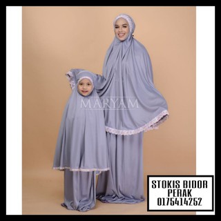 Telekung ibu anak /1y hingga dewasa / telekung lace NurMaryam Grey