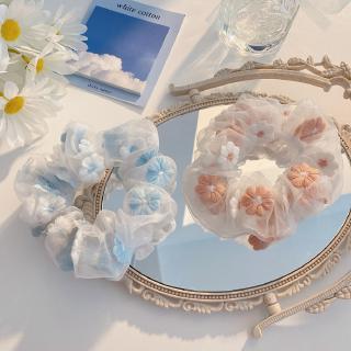 Romantic Blue ~ Sweet Embroidery Flowers Hair Band Organza Large Circle