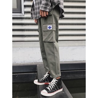 New multi-pocket overalls bf wind loose straight casual pants ins handsome pants