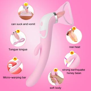 12 Speed Dual Vibrating Nipple Sucker Dildo Vibrator Heating Breast Enlargement Massager Tongue Licking Clitoris