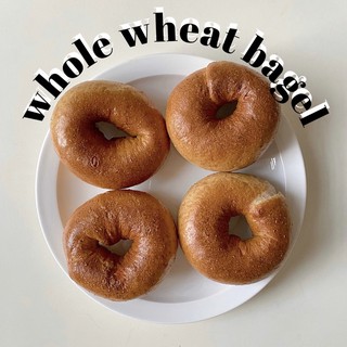 Homemade wholewheat / wholemeal plain bagel with no added oil