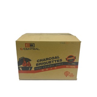 BBQ CHARCOAL BRIQUETTE COCONUT SHELL 3KG (FREE FIRE STARTER)
