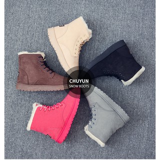 Flat with lace suede fur snow boots female waterproof platform warm short boots (1)