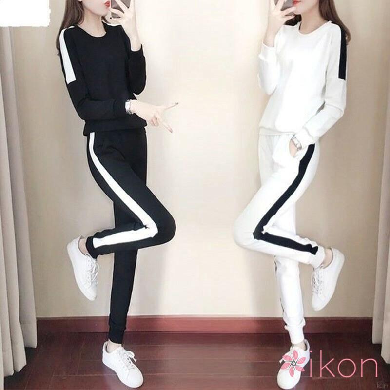 Korean Style Autumn Women Long Sleeve Warm Shirts +Pants Sports Suit Jumpsuits