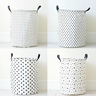 Leather handle hamper folding waterproof cotton linen laundry basket