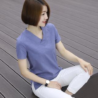 M-4XL Summer Women's Cotton Short-sleeved T-shirt Women Irregular V-neck Blouse