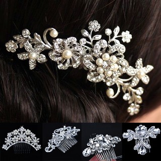 Bluelans Women Wedding Flower Rhinestone Faux Pearl Hair Clip Bridal Hair Comb Jewelry