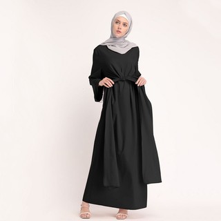 Abaya Muslim Dress Plain Women Fashion Jubah Long Sleeve Elegant Belted Dresses