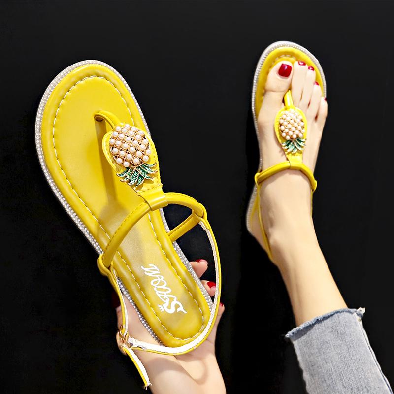 Summer Fashion Women Casual Flat Pineapple Slippers Flip Flops Beach Sandals