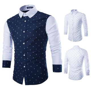 Alimoo Men's Slim Fit Shirt Long Sleeve Floral Patchwork Fashion Tops