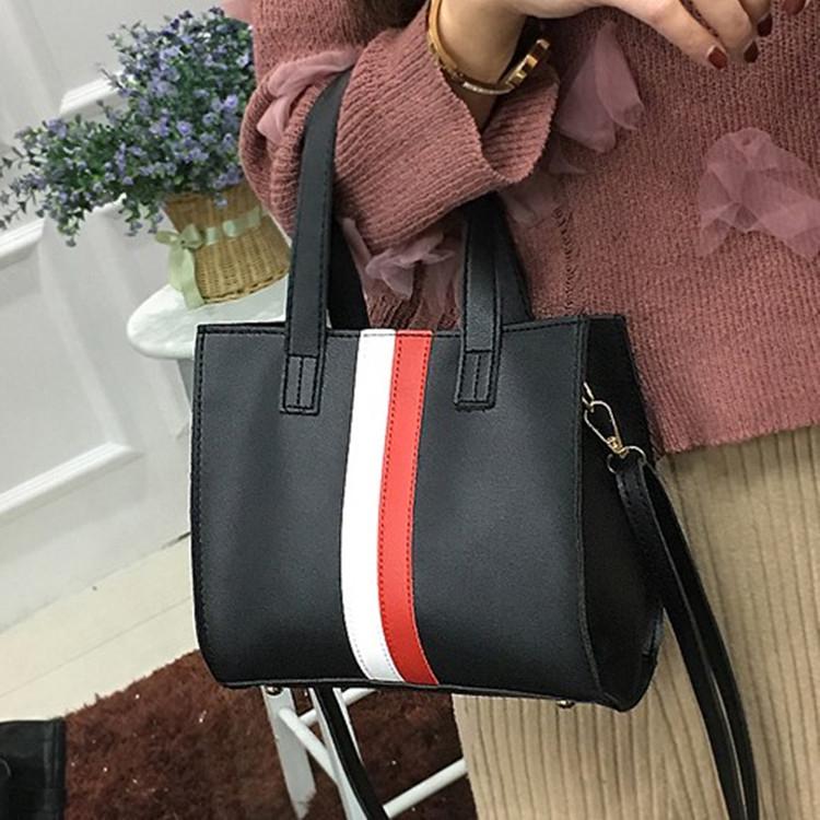 Classic Contrast Color Stripes Women Handbags Leather Cheap Women Bag
