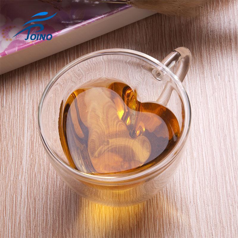 240ml Heart Love Shaped Transparent Glass Double layers Tea Cup Coffee Mug