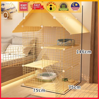 (READY STOCK!) DIY Yellow Cat Cage Besar Cat Villa 75*75*146cm / Sangkar Kucing 2 Columns 3 Layers 2 Rows New Style