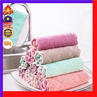 Kitchen Cloth Viral Dish Washing Cloth Super Absorbent Microfiber Kitchen Dish Cloth Coral Velvet Cloth Kain Lap Dapur
