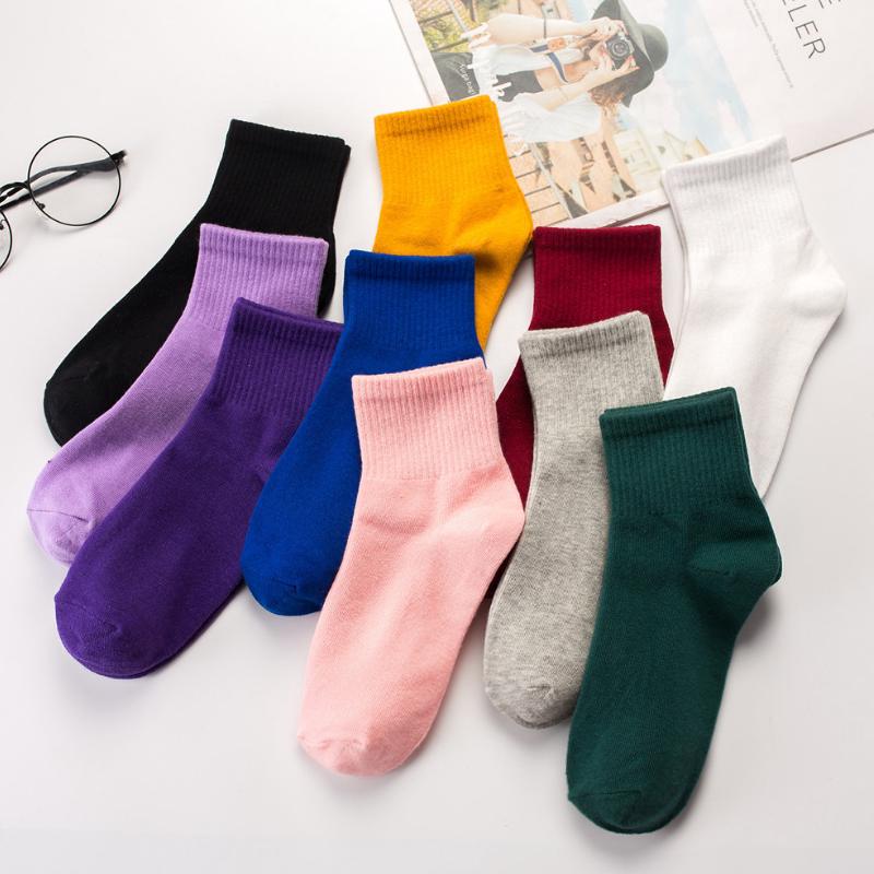 ❥❥Women socks solid color sports socks casual cotton socks（10 color）