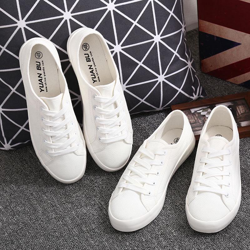 Ready Stock Long-distance canvas shoes women's flat-heeled white shoes all-match literary lace up student leisure sports