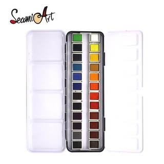 SeamiArt 24 Colors Solid Watercolor Set with Watercolor Tin-box